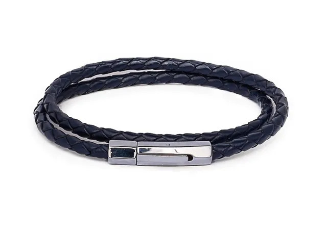 DualStax No.6 bratară piele bleumarin 3 mm clips inox
