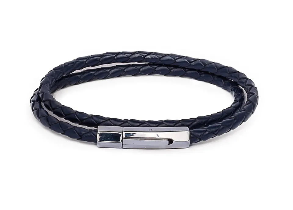 DualStax No.6 bratară piele bleumarin 3 mm clips inox