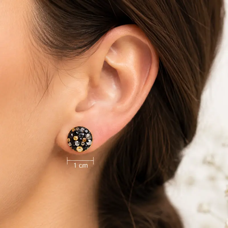 Margeluta.dincristal Chaton Ball Black Golden cercei surub aur 925