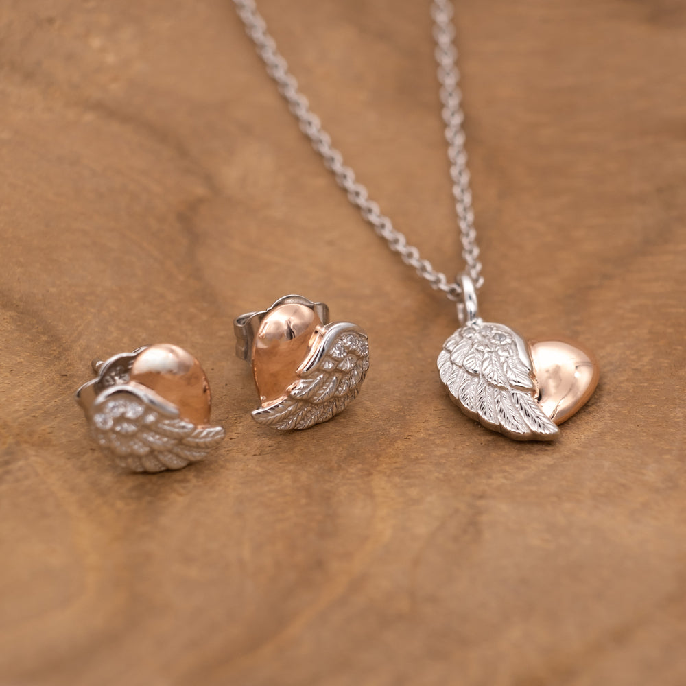 Engelsrufer Herzflügel colier argint bicolor cu zirconia