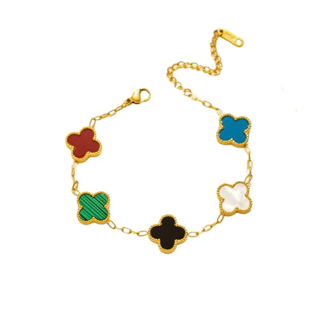 Brățară Rafini Clover Rainbow placată cu aur 18K reglabilă