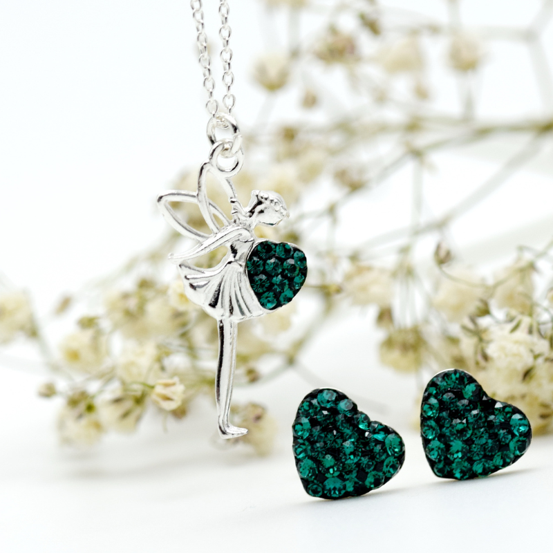 Margeluta.dincristal Set Libelula Tinkerbell argint emerald