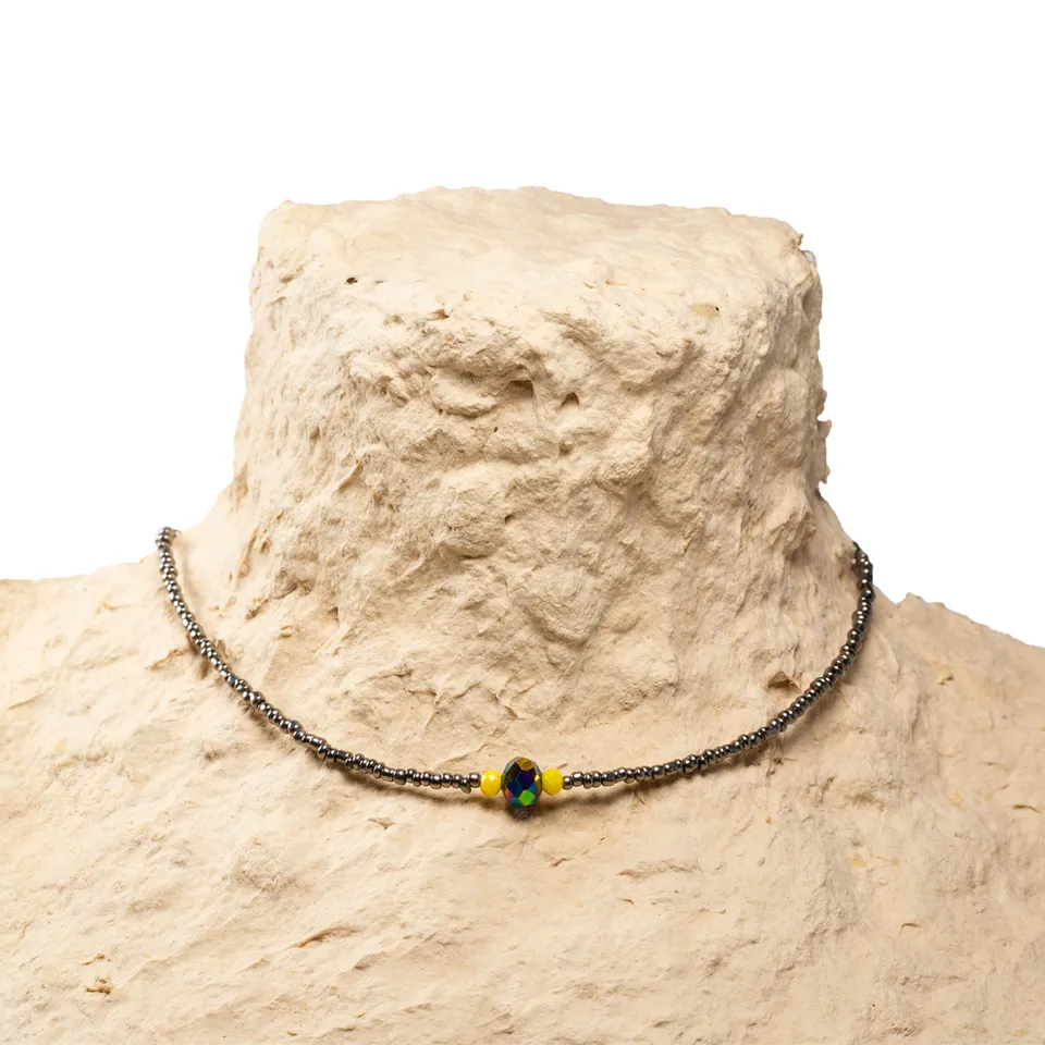 CrisFeather Alexis choker mărgele gri cu cristale