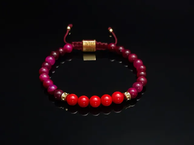 Dualstax Coral Aur bratara coral rosu ochi tigru 6mm