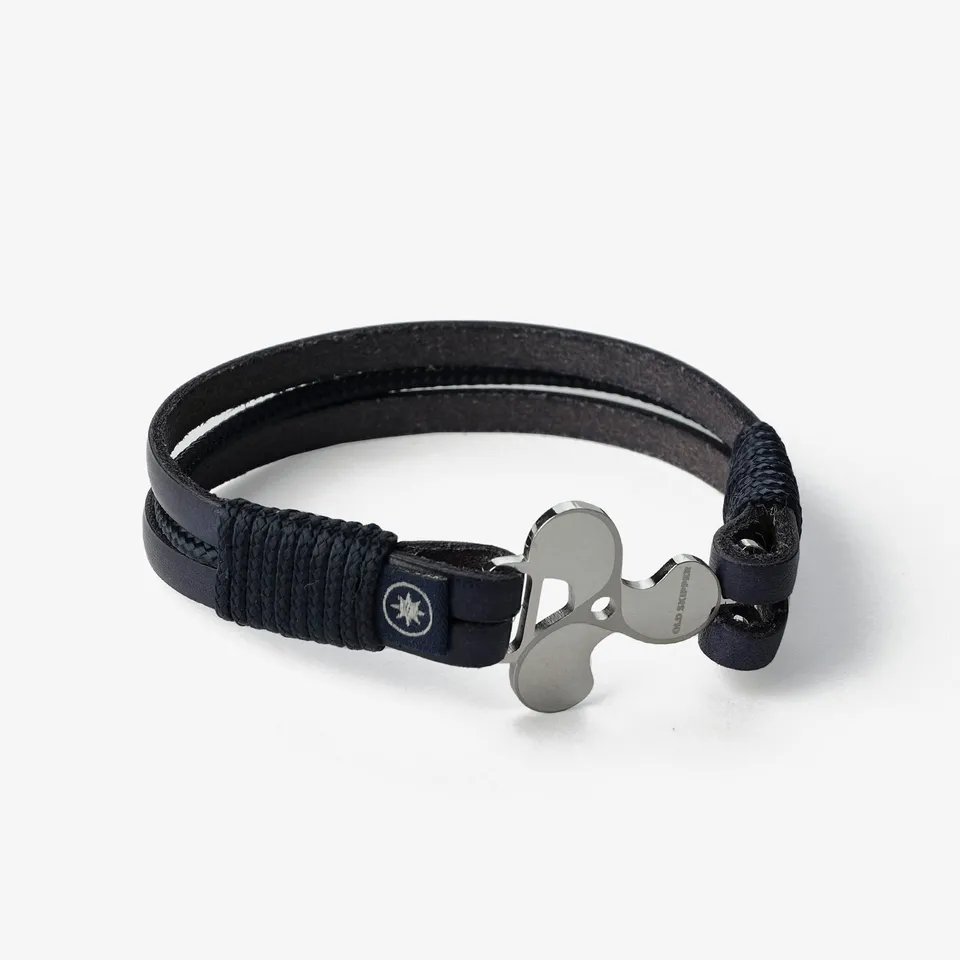 Old Skipper Sailor's Solace bratara piele elice bleumarin