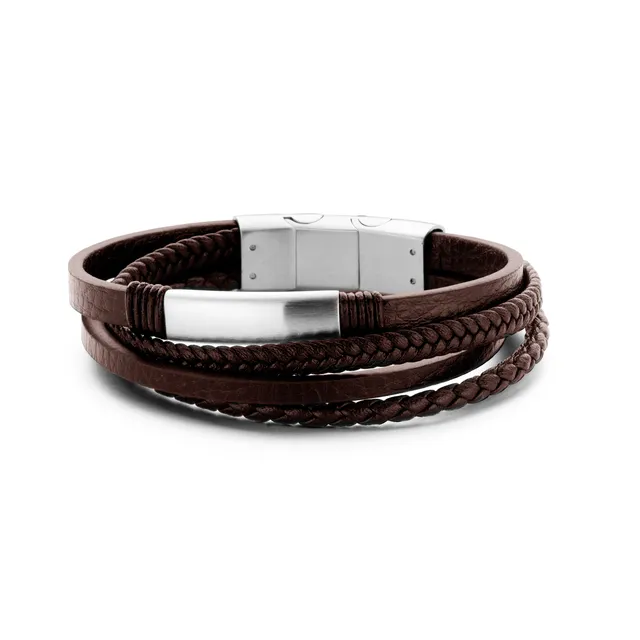 Frank 1967 Four-Strand Leather bratara maro 21 cm