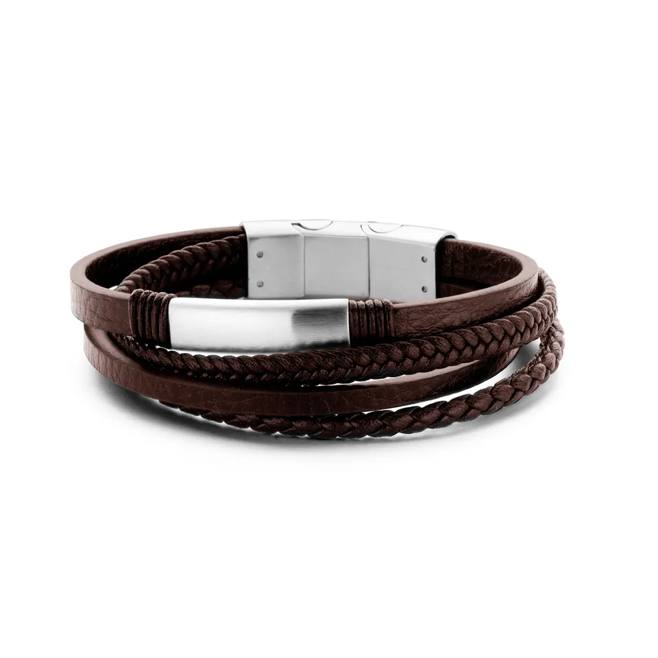 Frank 1967 Four-Strand Leather bratara maro 21 cm