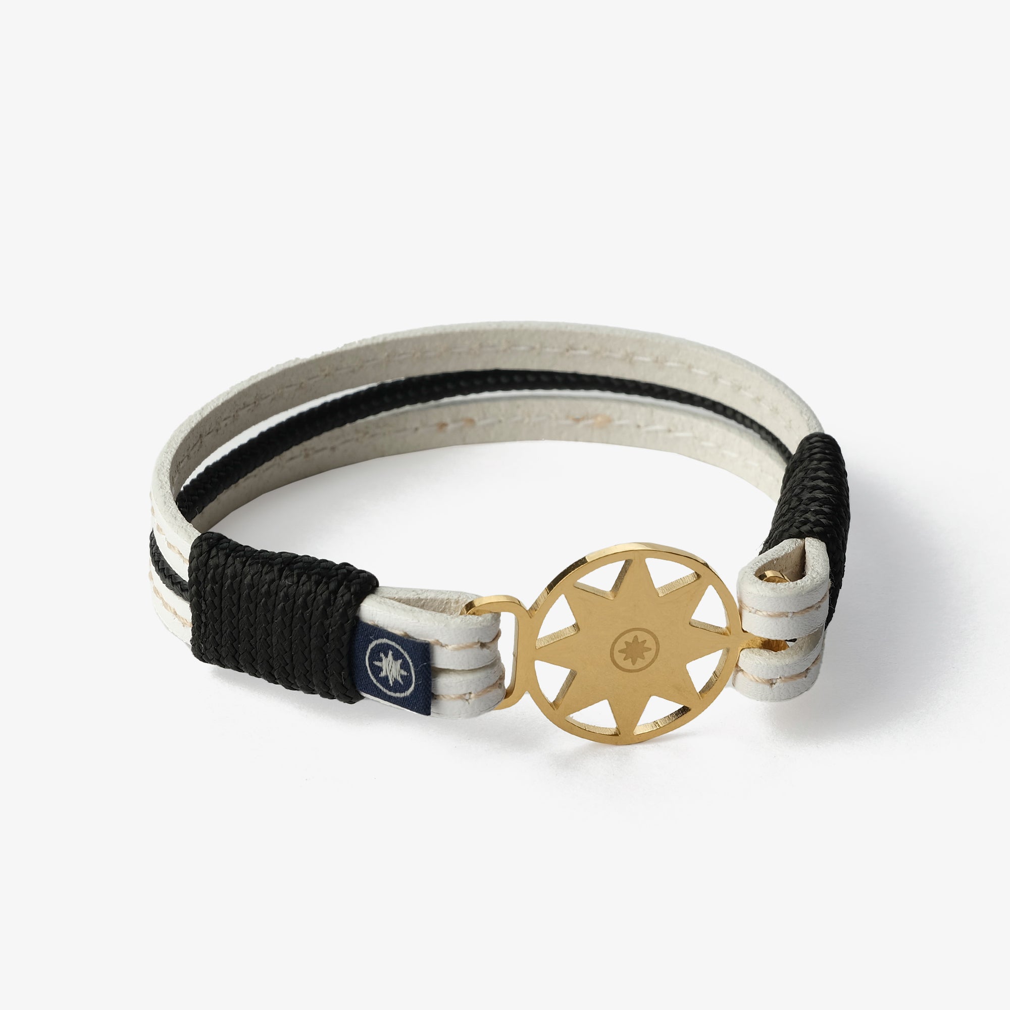 Old Skipper Ivory Luxe North Star brățară piele alb-negru aurie
