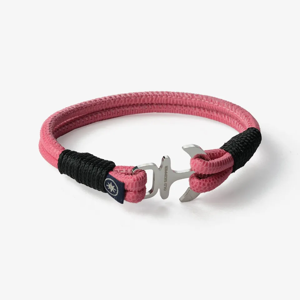 Old Skipper Pink Horizon Anchor bratara piele roz