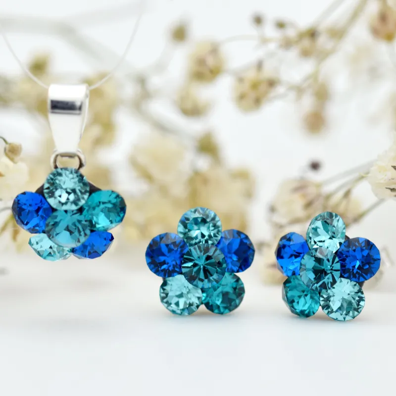 Mărgeluța din Cristal Mini Floricele set cercei pandantiv argint 925