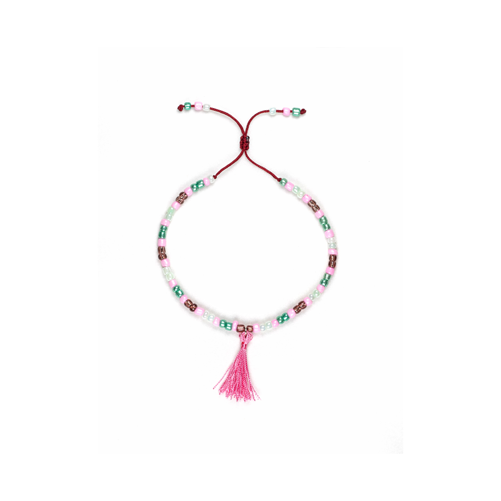 CrisFeather Iris brățară gleznă ciucure roz mărgele