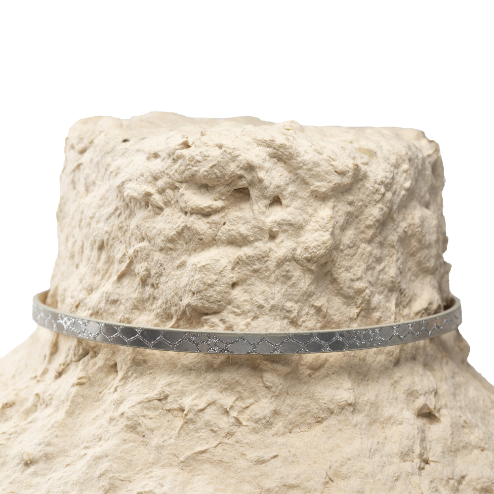 CrisFeather Diamond choker piele ecologică alb-argintiu