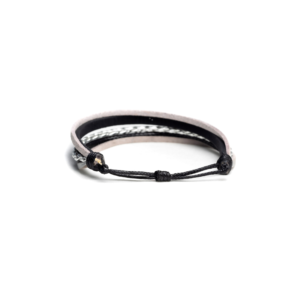 CrisFeather DarkSquad bratara piele negru-argintiu reglabila