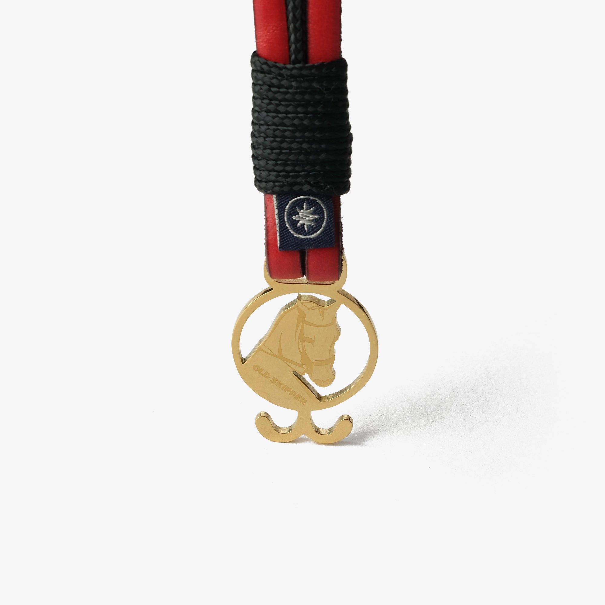Old Skipper Scarlet Golden bratara piele rosu-negru cal auriu