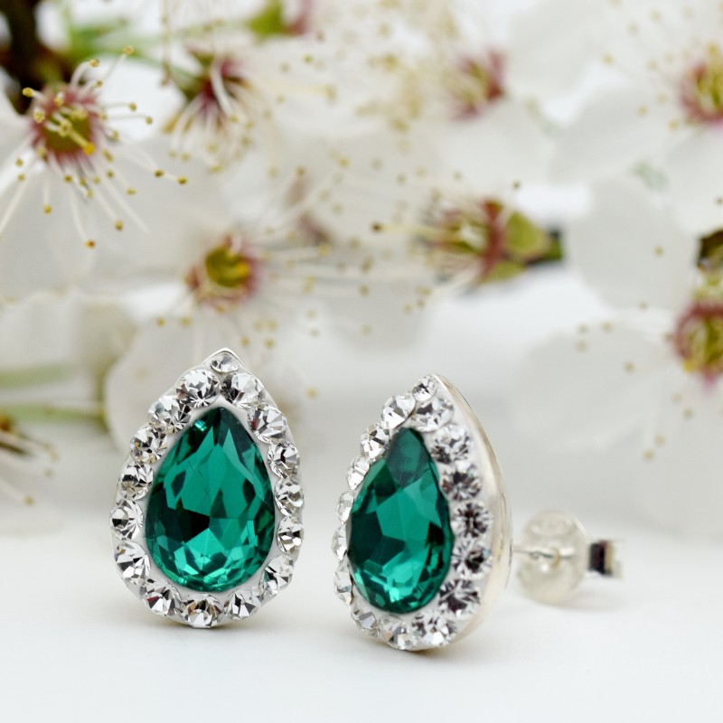 Margeluta.dincristal Picatura Crystal Emerald cercei cu surub argint 925