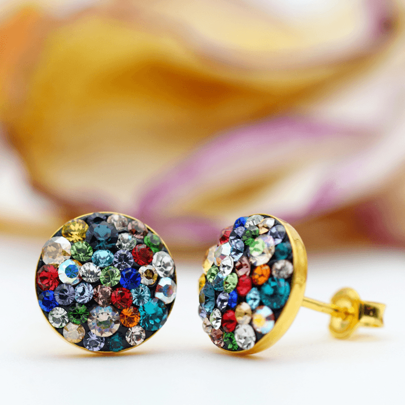 Margeluta.dincristal Chaton Ball cercei șurub multicolor aur 10mm