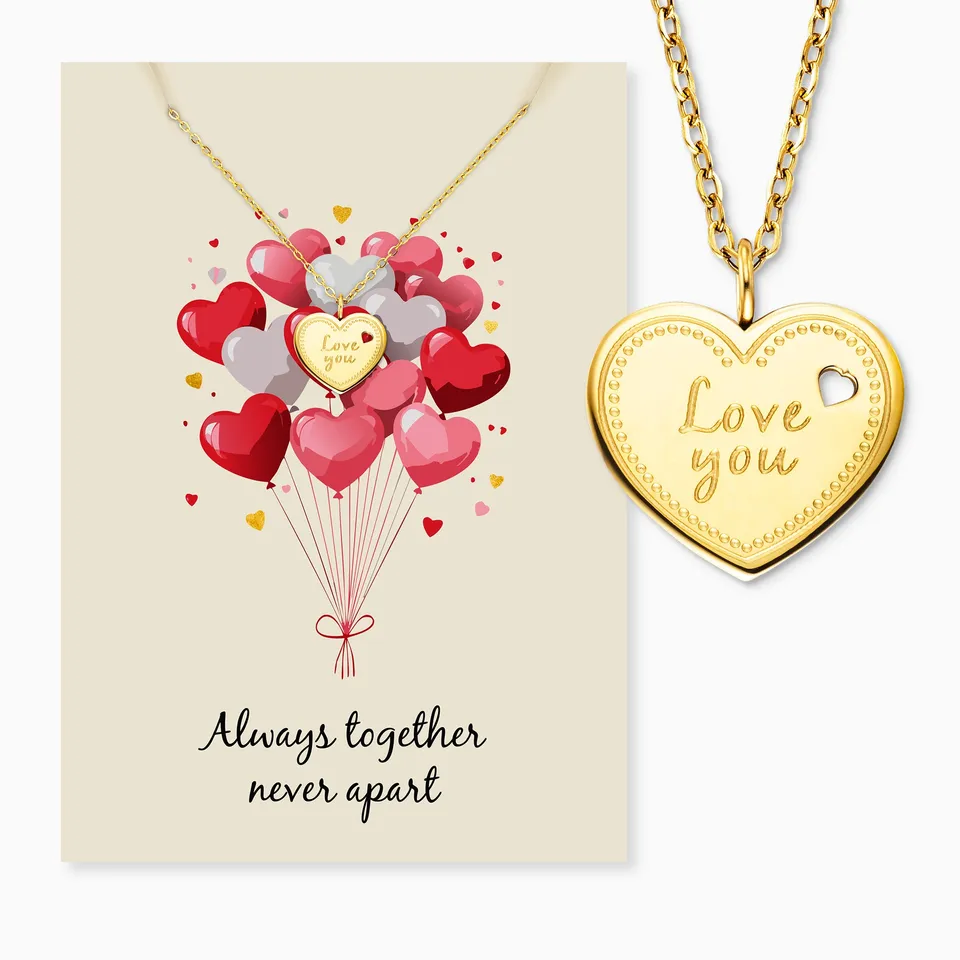 MySteel Love You colier oțel auriu inimă felicitare cadou