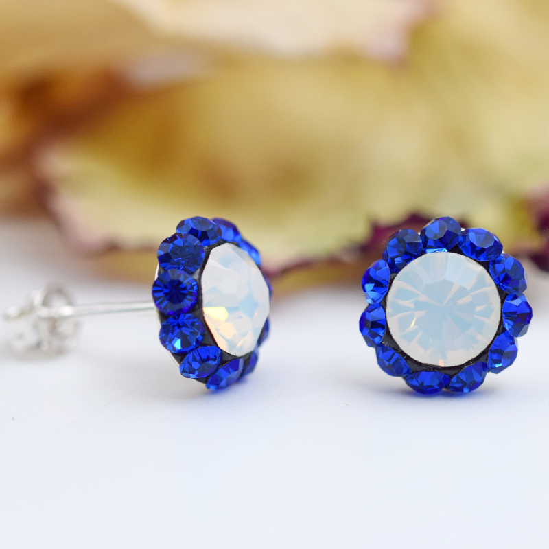 Margeluta.dincristal Chaton Ball Majestic Blue cercei argint 925 opal