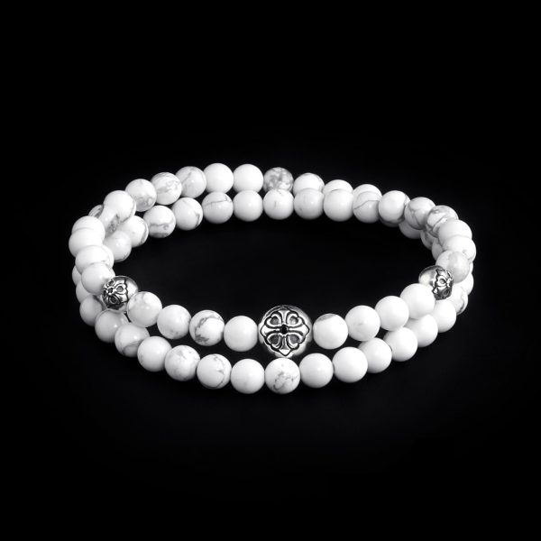 DualStax Howlite Argint brățară bărbați double wrap 6 mm