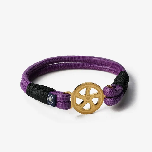 Old Skipper Violet Horizon bratara piele violet ancora aurie