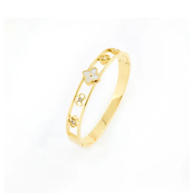 Rafini Love Flowers brățară albă reglabilă aur 18K