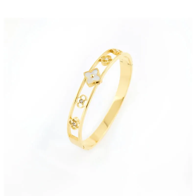 Rafini Love Flowers brățară albă reglabilă aur 18K