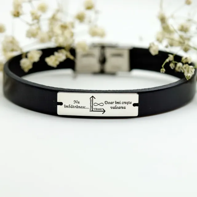 Margeluta.dincristal bratara piele placuta argint 925 personalizata