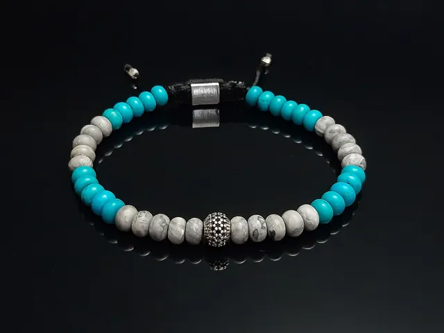 Dualstax Turcuaz brățară bărbați 6mm argint