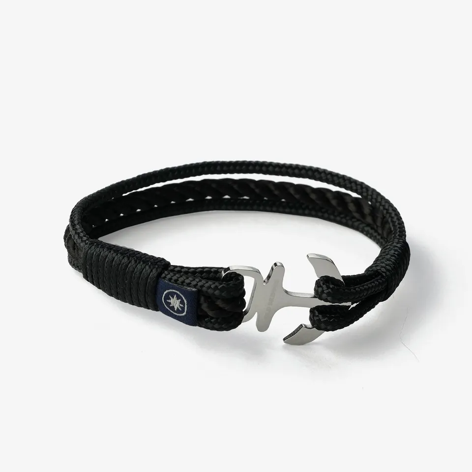 Old Skipper Midnight Onyx brățară ancoră neagră funie