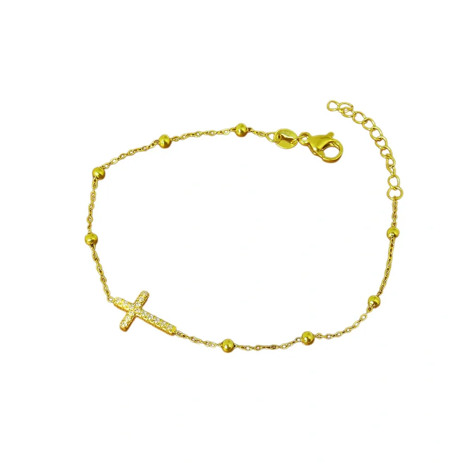 Rafini Cross Shine brățară reglabilă placată aur 18K