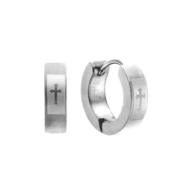 Frank 1967 Engraved Cross cercei otel argintii cruce