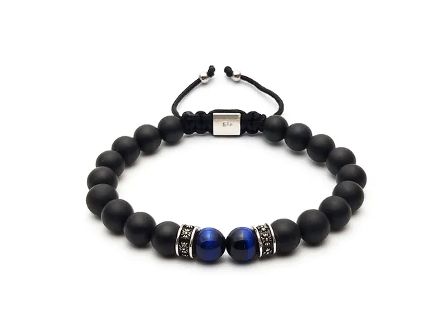Dualstax Agate Silver brățară agat albastru reglabilă