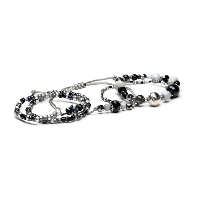 CrisFeather Grey Stain set 5 brățări negru-argintiu-gri