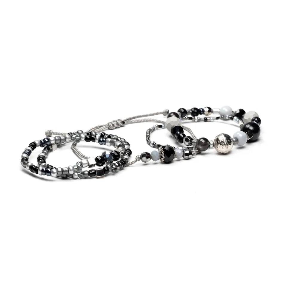 CrisFeather Grey Stain set 5 brățări negru-argintiu-gri