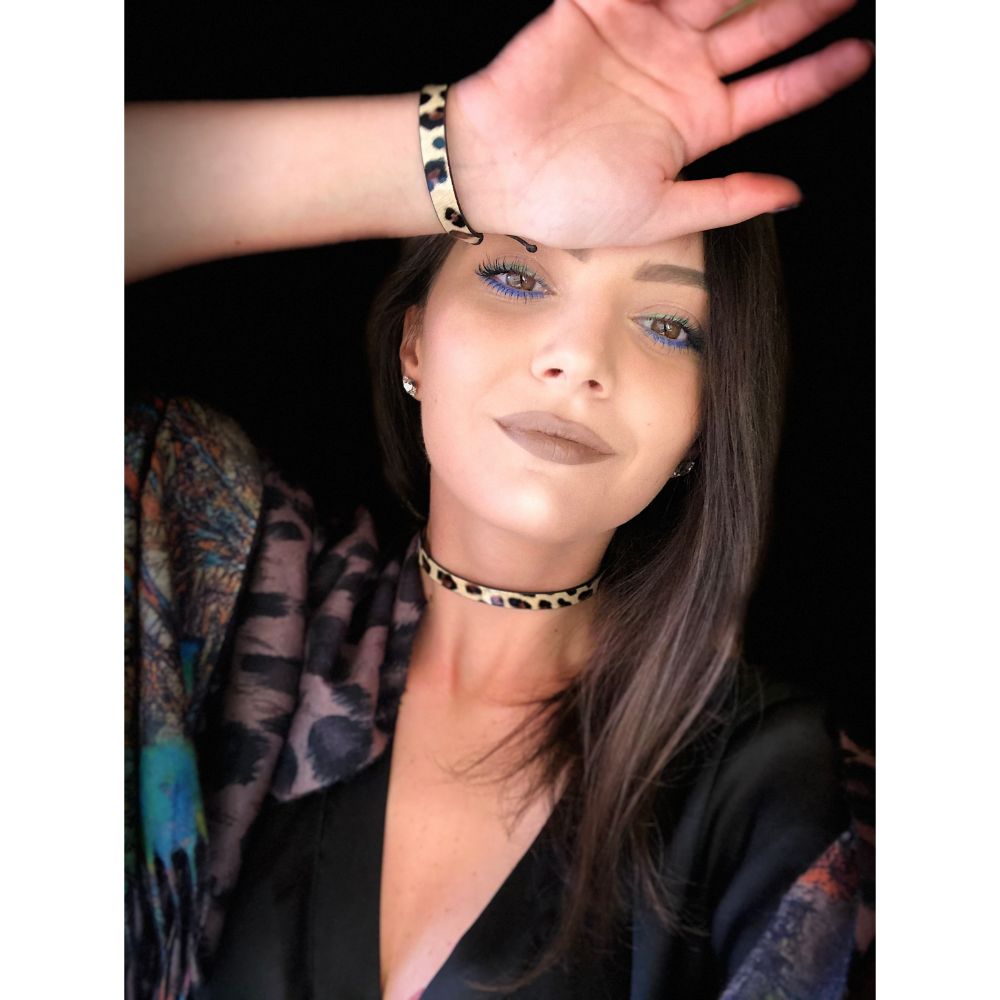 CrisFeather Leopard Set choker + brățară piele
