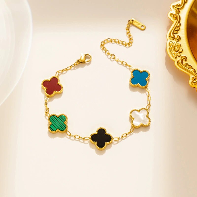 Brățară Rafini Clover Rainbow placată cu aur 18K reglabilă