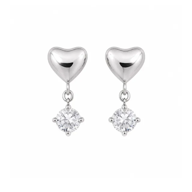 Rafini Crystal Heart Silver cercei oțel inoxidabil
