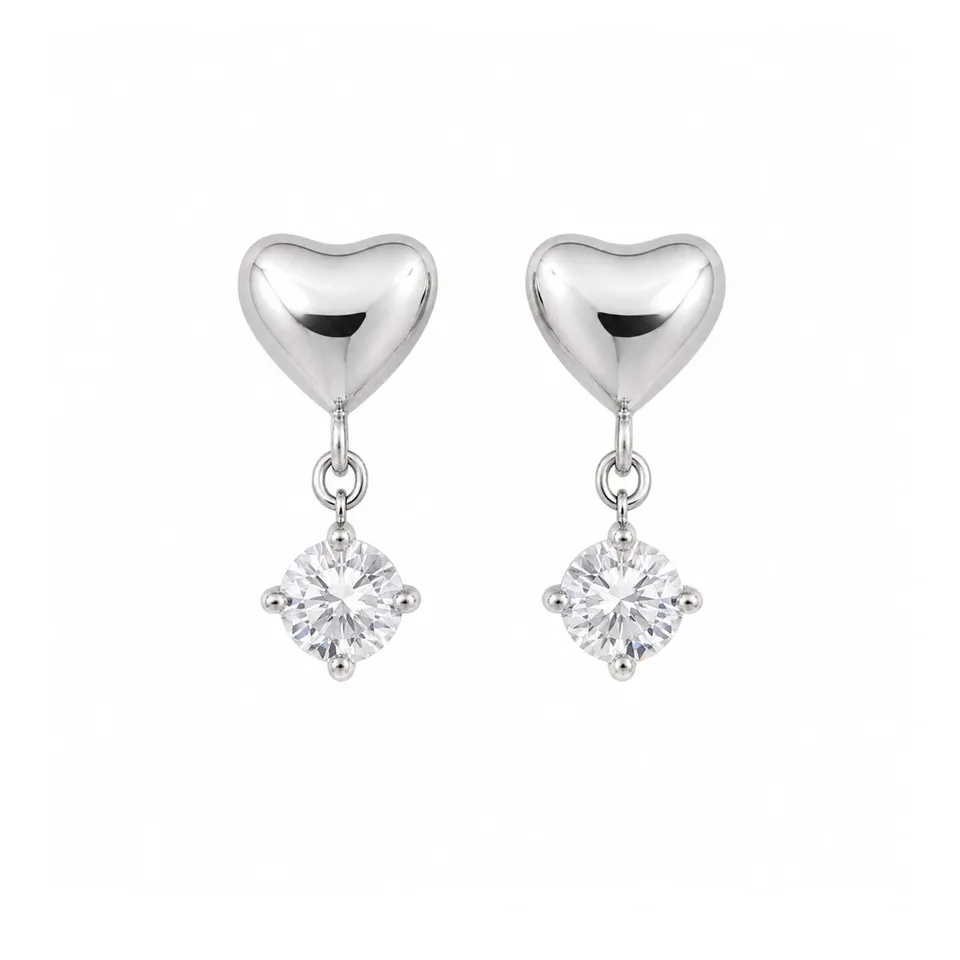 Rafini Crystal Heart Silver cercei oțel inoxidabil