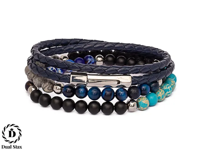 Dualstax No.1 set bratari barbati piele bleumarin