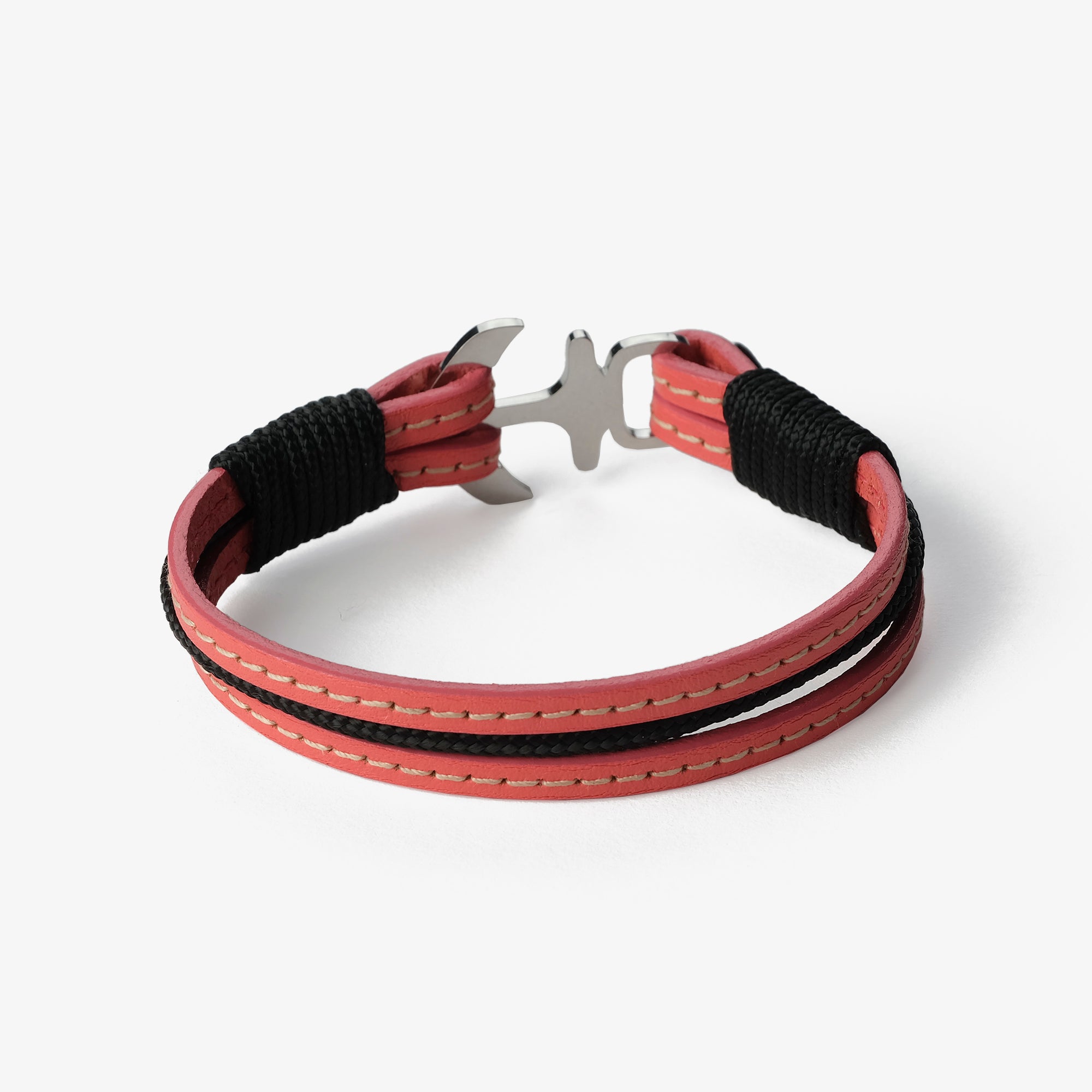 Old Skipper Coral Breeze Anchor bratara piele roz cusuta negru