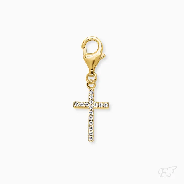 Engelsrufer Cruce charm argint placat aur cu zirconia