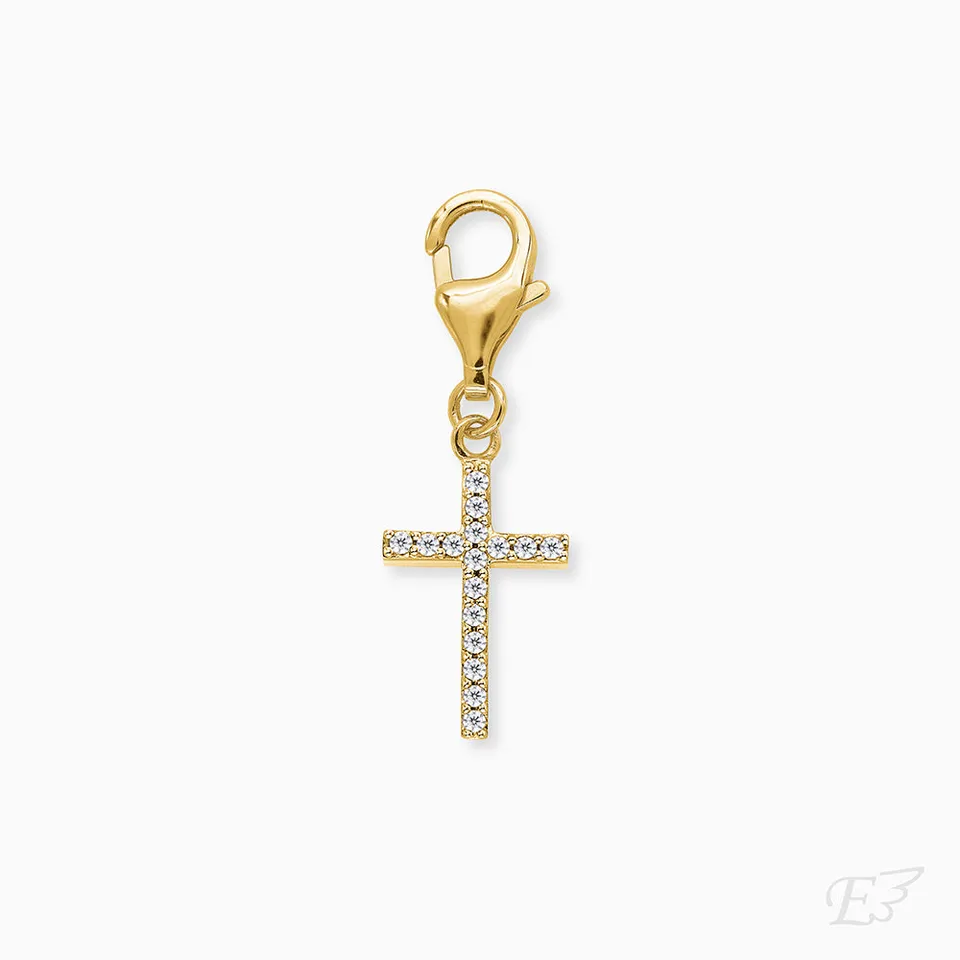 Engelsrufer Cruce charm argint placat aur cu zirconia
