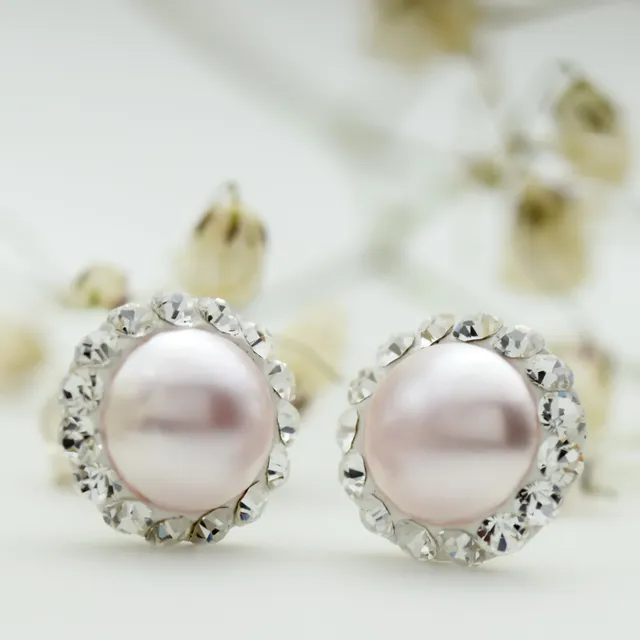 Margeluta.dincristal Chaton Ball Pearl Rose cercei argint roz