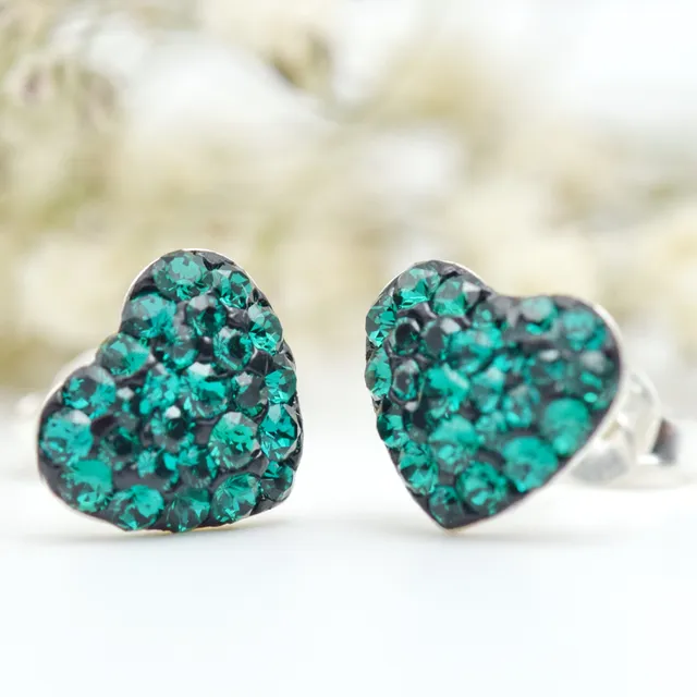 Margeluta.dincristal Inimioare cercei argint verzi Emerald cristale