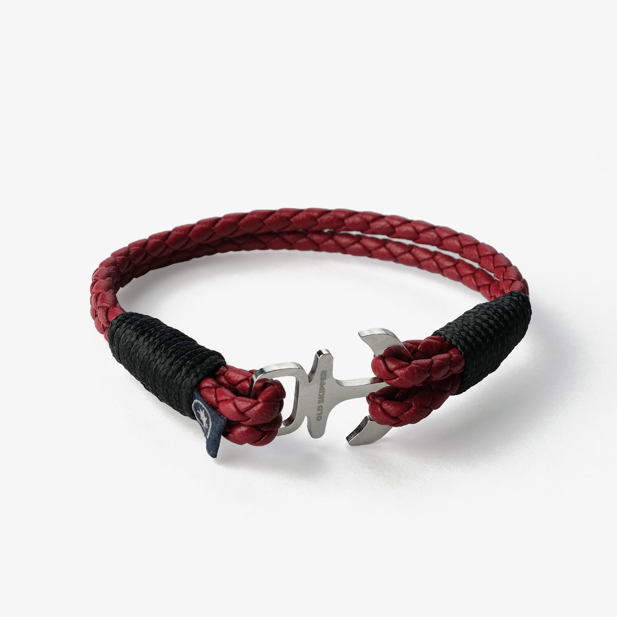 Old Skipper Crimson Waves brățară piele roșie împletită