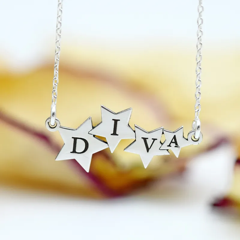 Margeluta.dincristal DIVA lănțișor steluțe argint personalizat