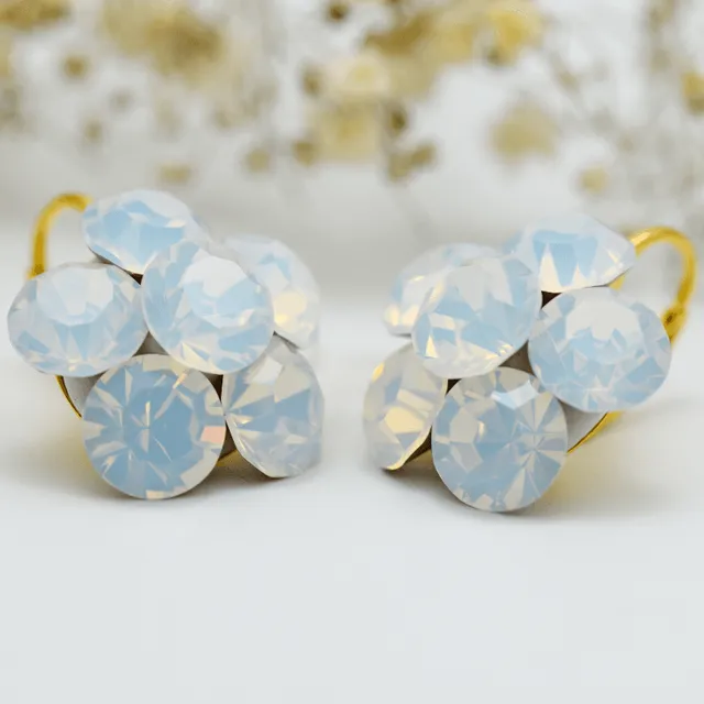 Chaton Flower White Opal cercei argint 925 aurit 1,7 cm