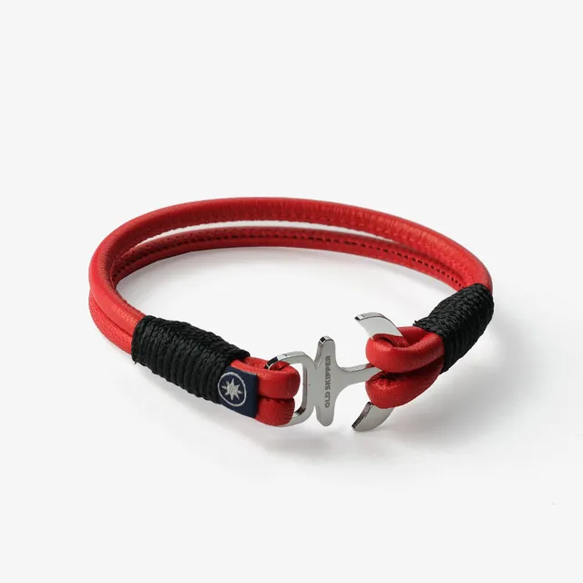 Old Skipper Enchanted Scarlet Anchor brățară piele roșu-negru