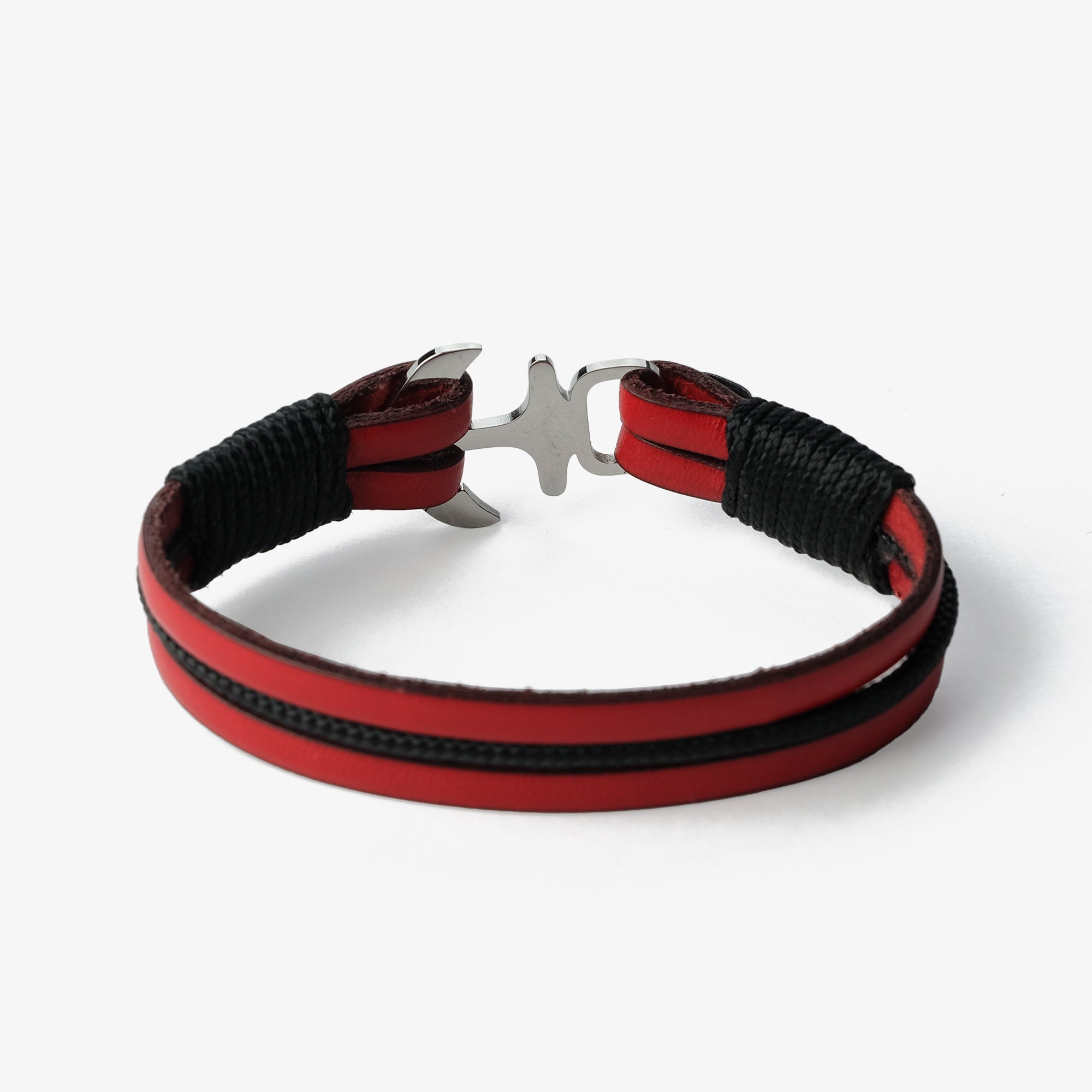Old Skipper Scarlet bratara piele ancora rosu-negru