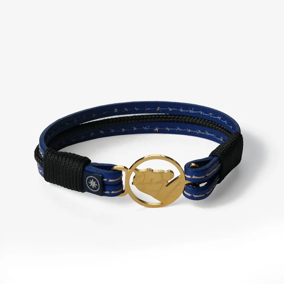 Old Skipper Azure Berry brățară piele albastră cusută cal